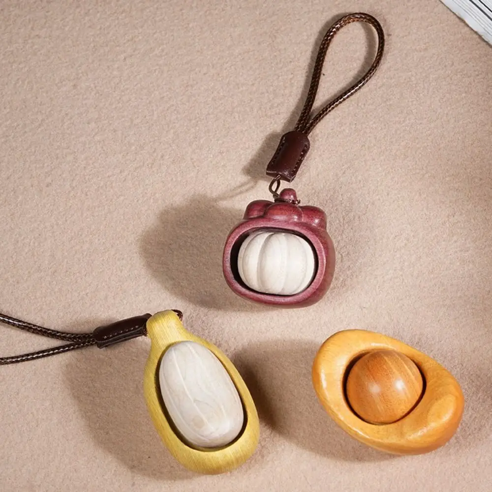 Natural Wood Carved Fidget Squeeze Portable Pocket-Sized Mini Handheld Hand Massage Hanging Loop Polished Wood Surface
