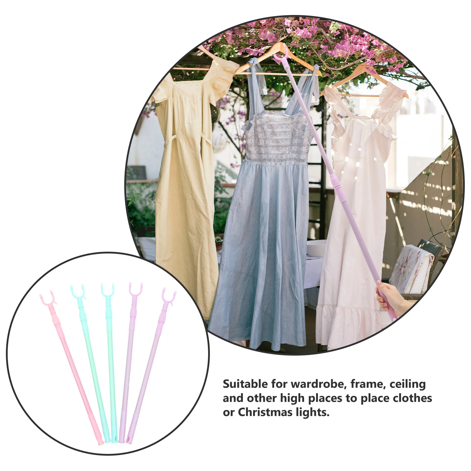 

5Pcs Retractable Clothesline Rod Strong Bearing Capacity Easy Carry Home Drying Supply Washing Line Prop Clothesline Pole