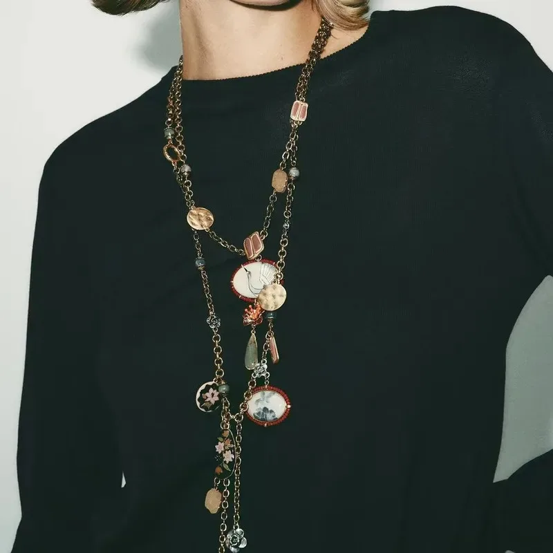 

Женское ожерелье YISON с двойным слоем и подвеской в виде цветка-капли, винтажное, уникальное, на ключицу, универсальное, модное ювелирное украшение, подарок