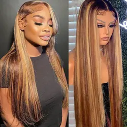 Highlight Wig Human Hair Ombre Honey Blonde 4/27 Colored Lace Front Wigs For Women Pre Plucked Bone Straight Lace Frontal Wig