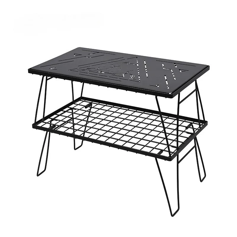 

Camping blackened chess cloth iron mesh table wrought iron enclosure combination barbecue table portable folding