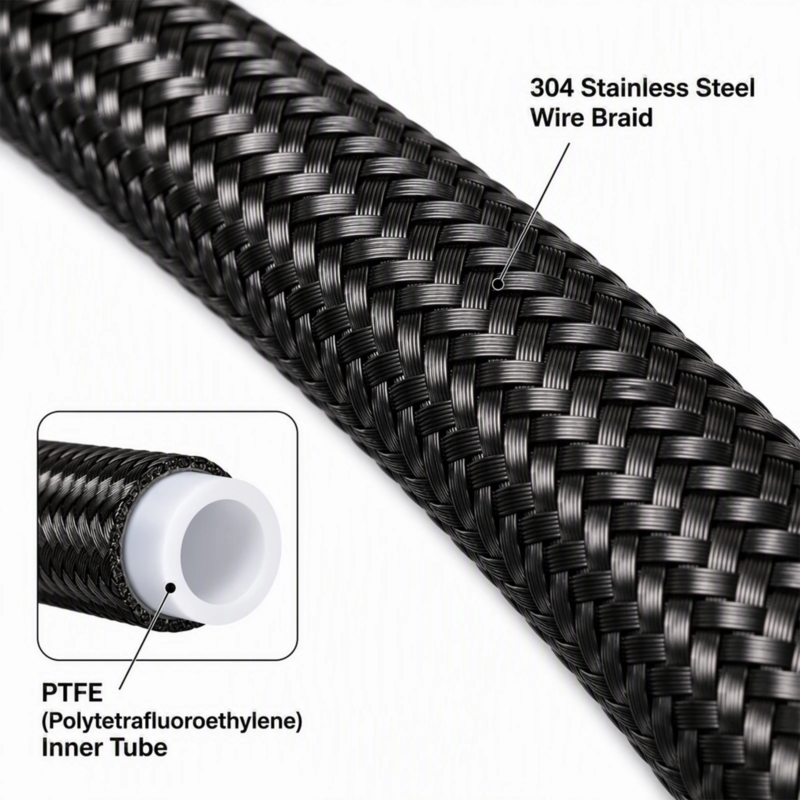 AN4 Black Stainless Steel Braided PTFE Hose Racing Break Line For E85 Fuel Line Cooler Cooling Pipe AN4 1M 3M 5M