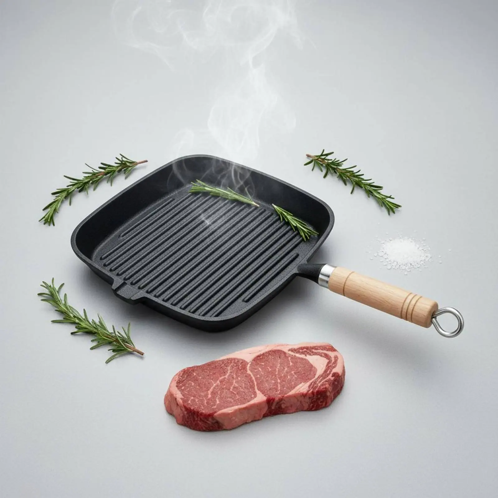 Ribbed Frying Pan Even Heat Square Grill Pan Cast Iron Skillet Long-Lasting Cookware PFASPFAS-Absent