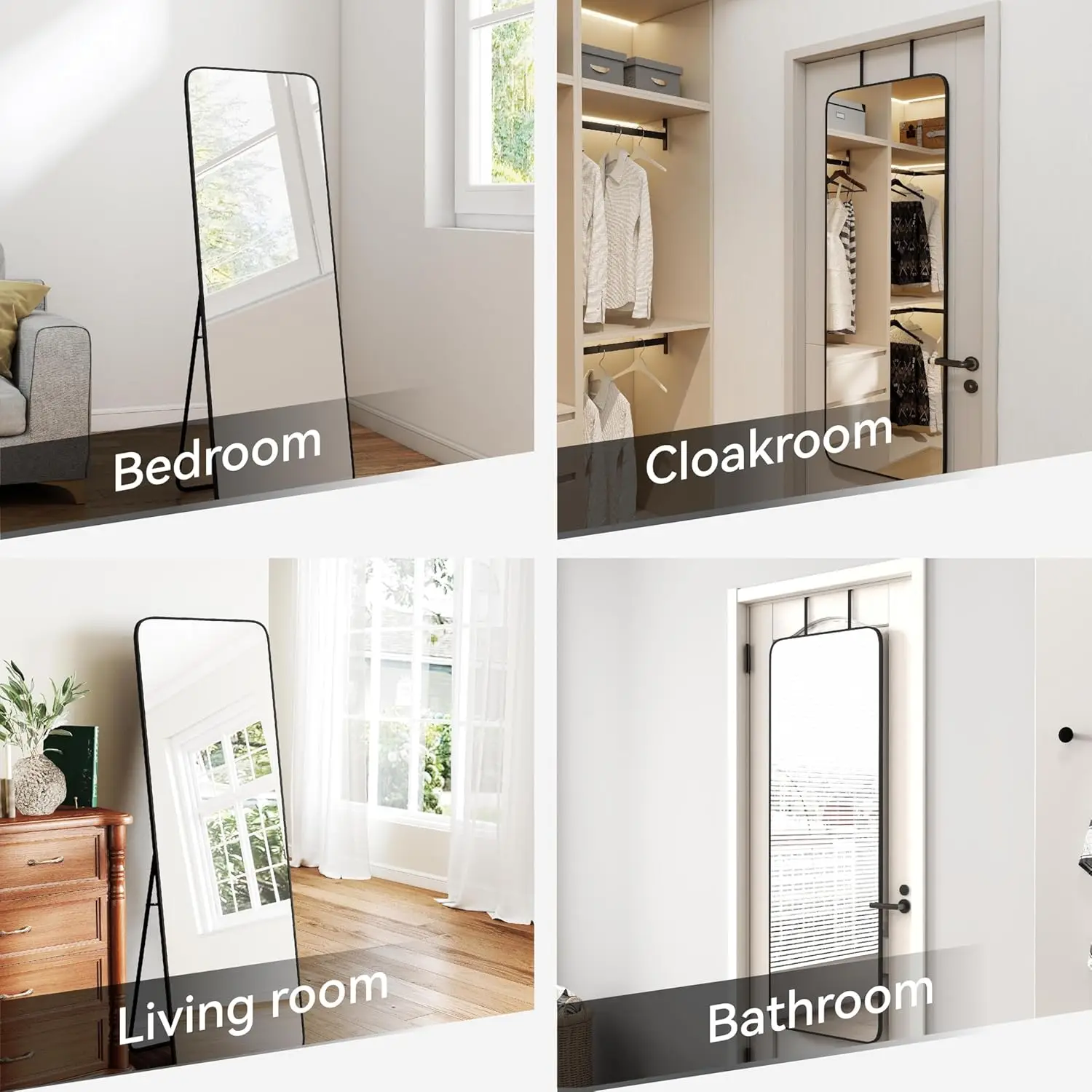 57 x 20 Zoll Ganzkörperspiegel mit Ständer, wandmontierter Metallrahmen für Schlafzimmer, Wohnzimmer, Schwarz