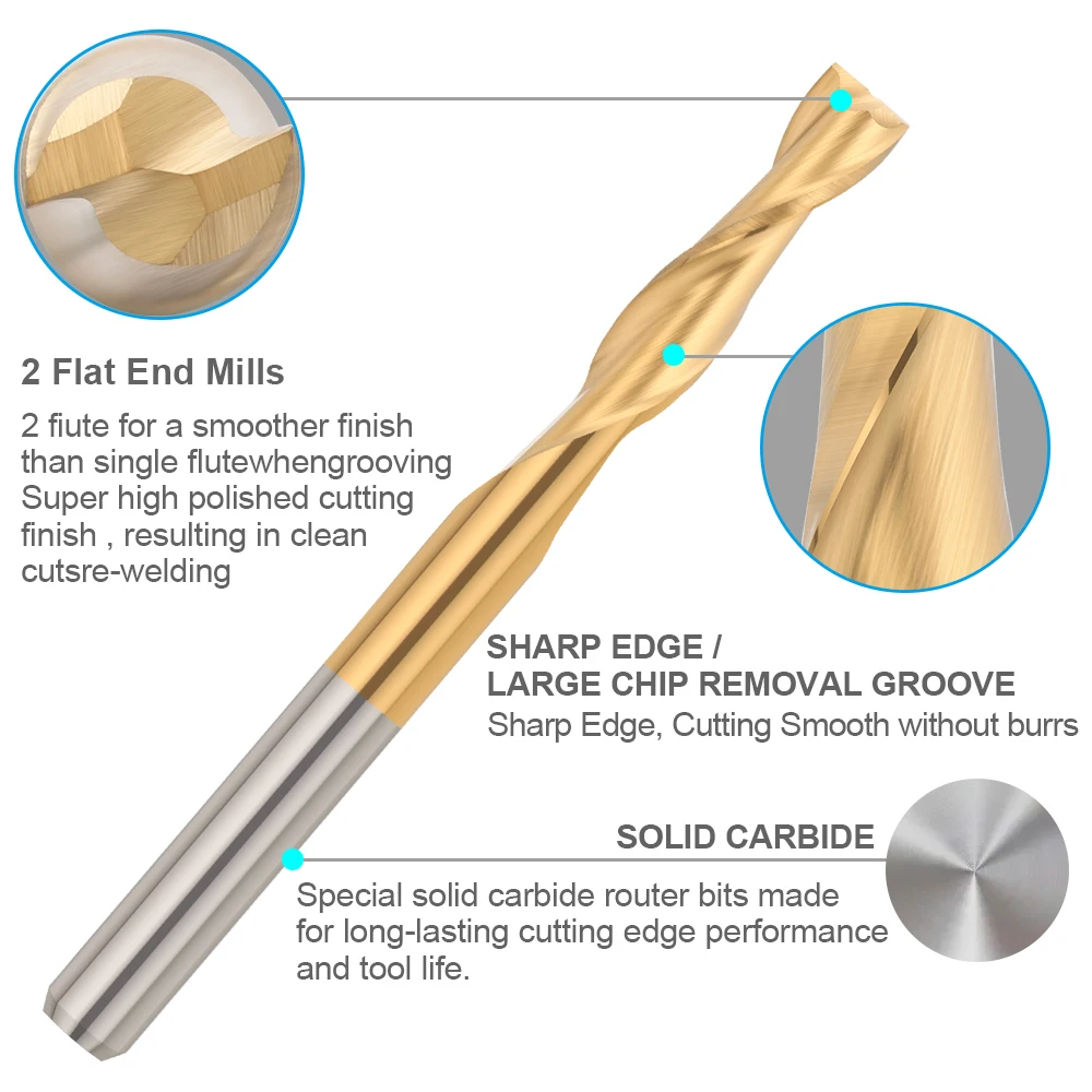 XCAN 10 Buah 0.8-3.175Mm Titanium Dilapisi 2 Suling Flat End Mill 3.175Mm Shank CNC Milling Cutter router Bit Karbida Akhir Pabrik