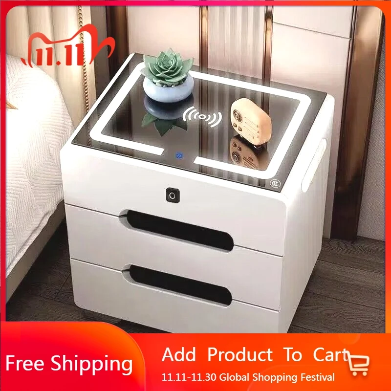 

Bedroom Charging Nightstand Mobile Smart Drawers Luxury Bedside Table Storage Organizer Trendy Mesa De Noche Hotel Furniture