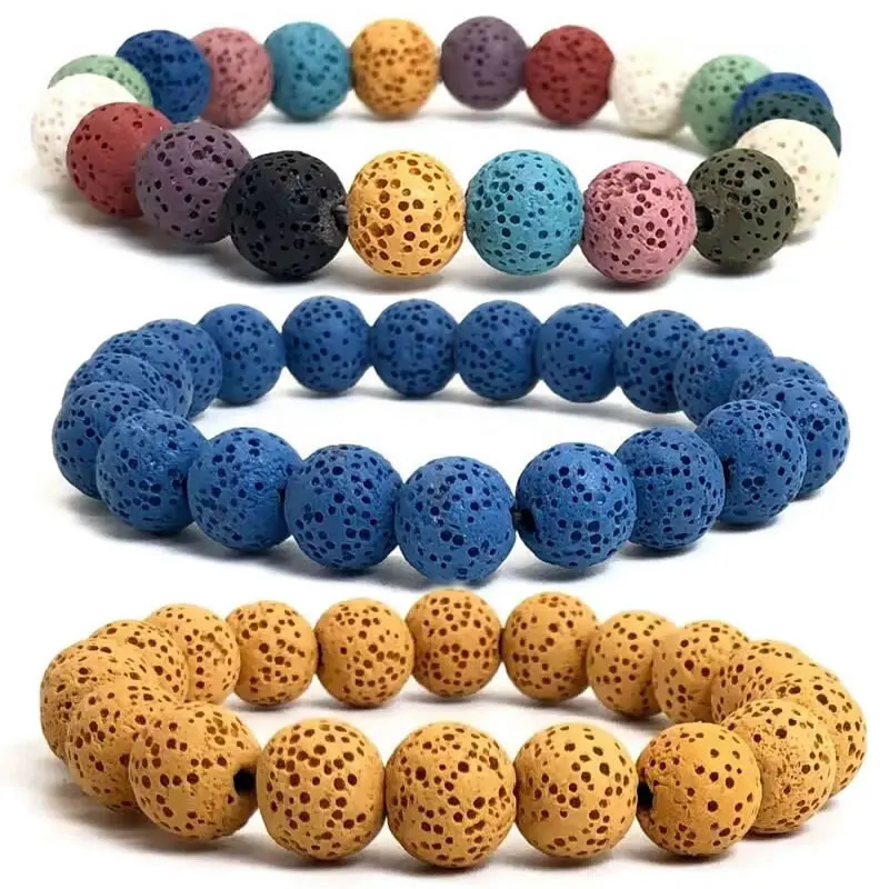 6/8mm Natural Volcanic Stone Beads Bracelets Mixed color Lava Men Bracelet Aromatherapy Essential Oil Diffuser Bangle for Women