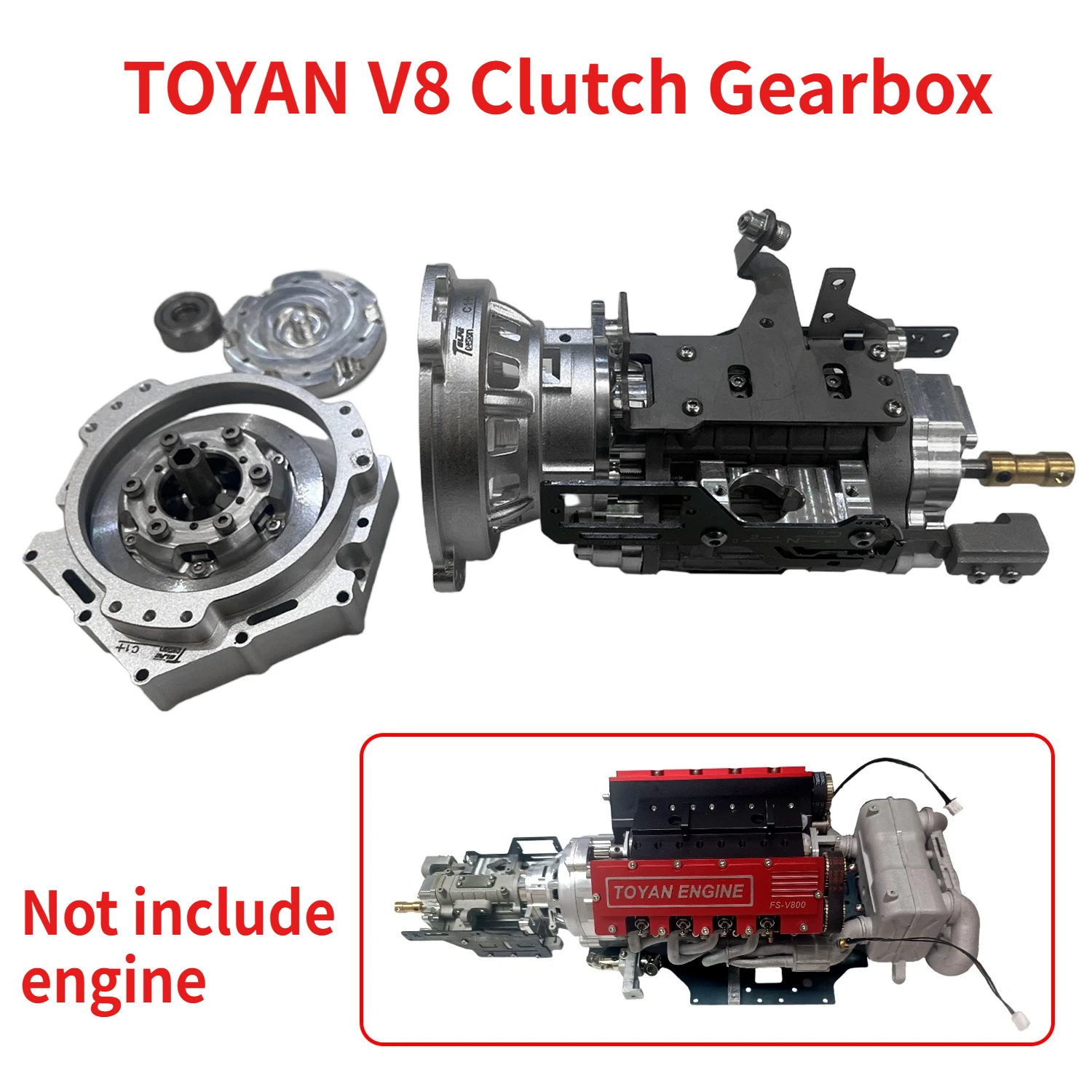 TOYAN V8 Clutch Gearbox Engine Model with Motor Engine Gearbox Assembly Suitable for 28cc 8 Cylinder FS-V800 Engine Model