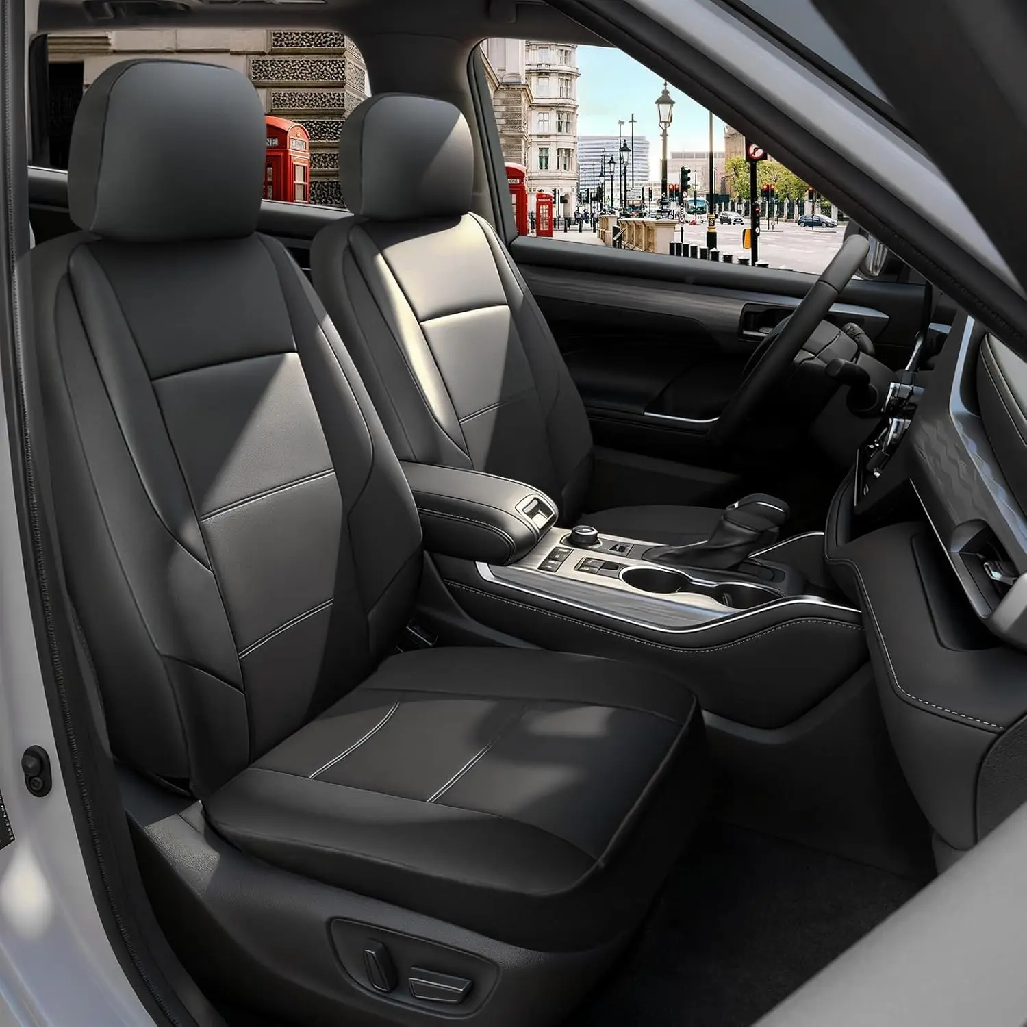 Full Set Seat Covers for Select 2013-2026 Non-Hybrid Sedans, Compact SUVs & 2010-2026 Hatchbacks, 60/40 Split Rear & Front Protector, Black Faux Leather