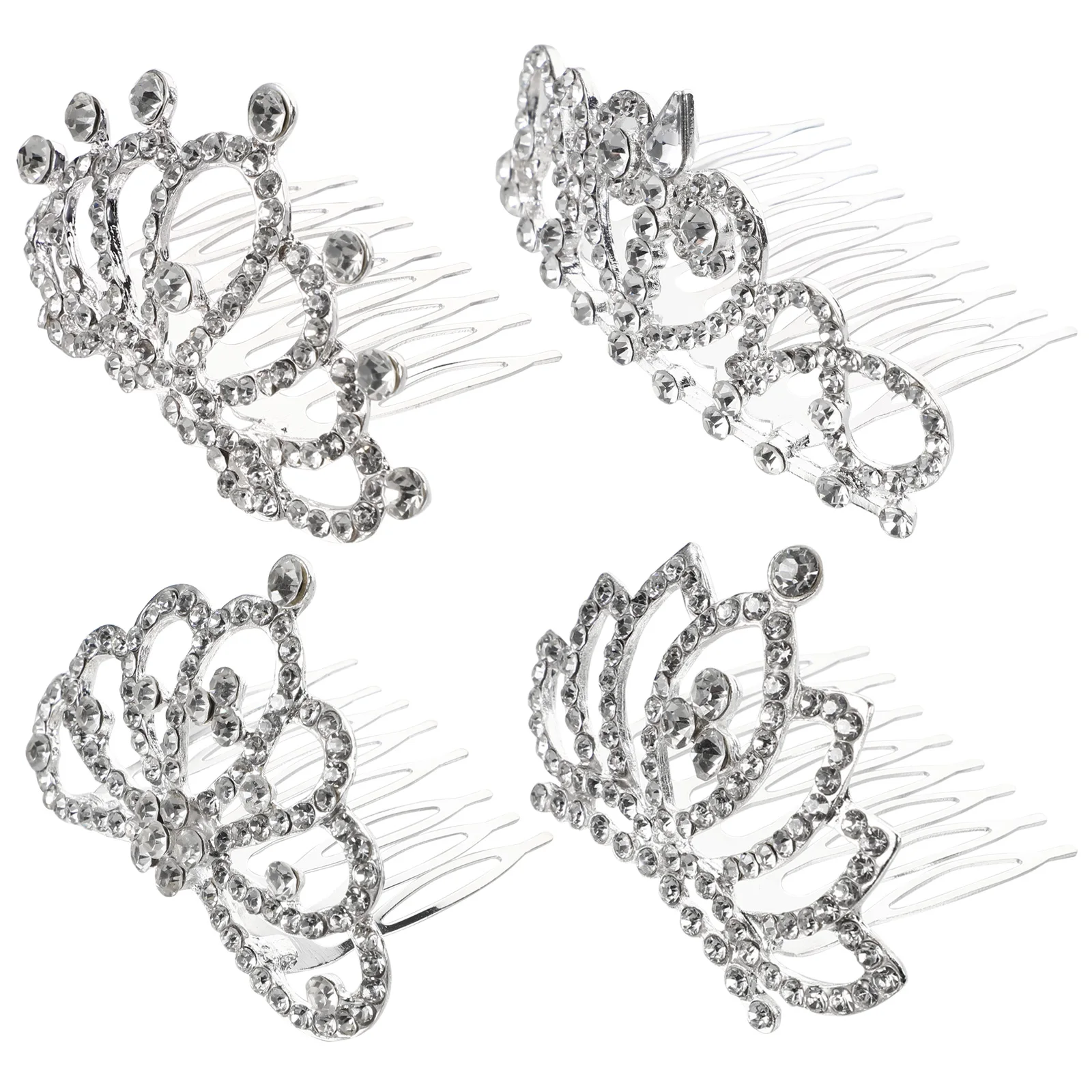 

4pcs Crystal Crown Hair Clips Girls Rhinestone Headdress Toddler Accessories Birthday Party Favor Elegant Tiara Comb