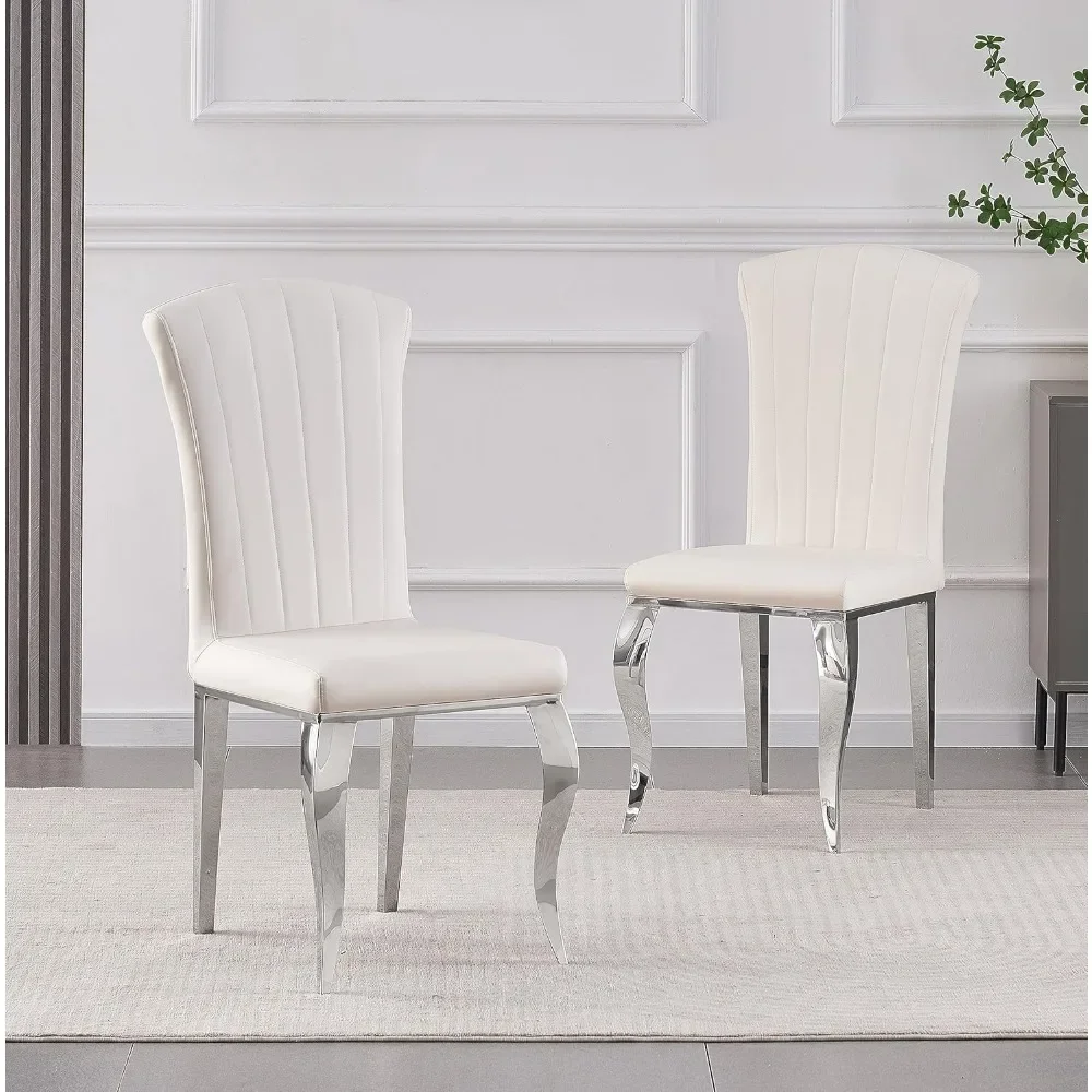 Dining Chair Set of 2 with Mirrored Stainless Steel Legs, Luxury Upholstered Armless Accent Chairs, Modern Dining Chair