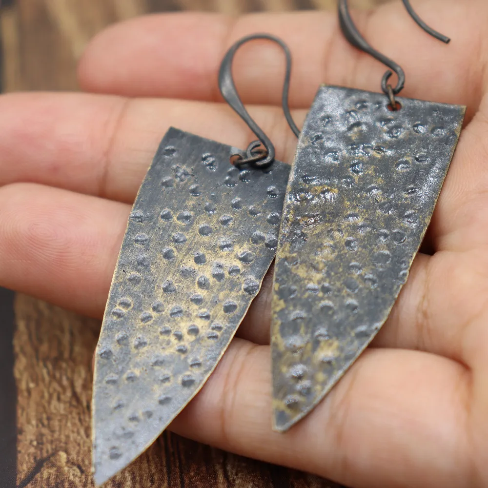 Hand hammered copper earrings pendant distressed earrings handmade gift for her