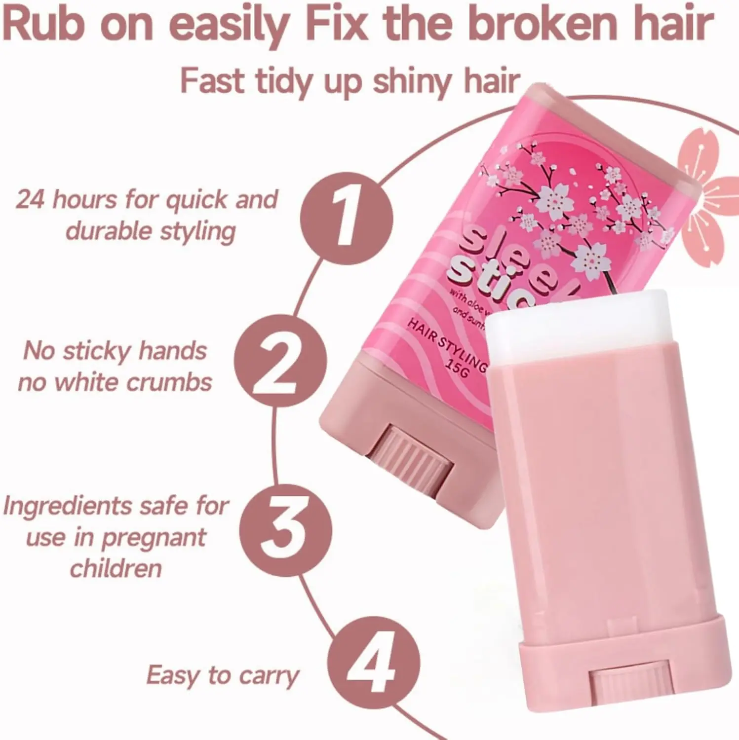 Hair Wax Stick Non-Greasy Gel Professional Strong Hold for Flyaways Edges Wigs Natural Formula Portable Styling Stick Men Women