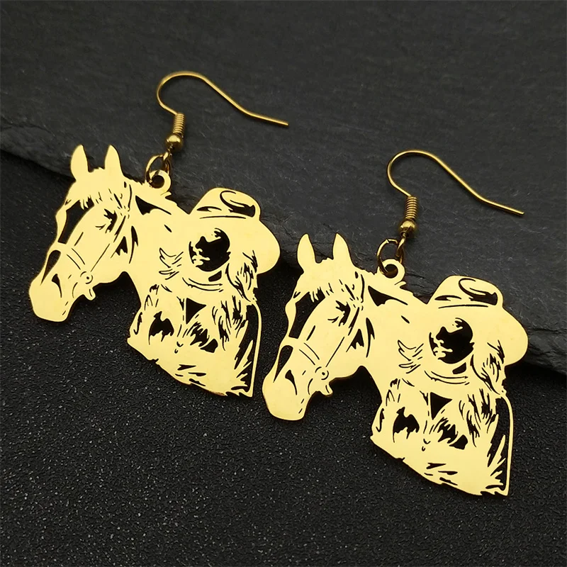 

Hollow Horse Head With Women Drop Earrings for Women Men Stainless Steel Animal Dangle Earrings Accessories Jewelry Gift