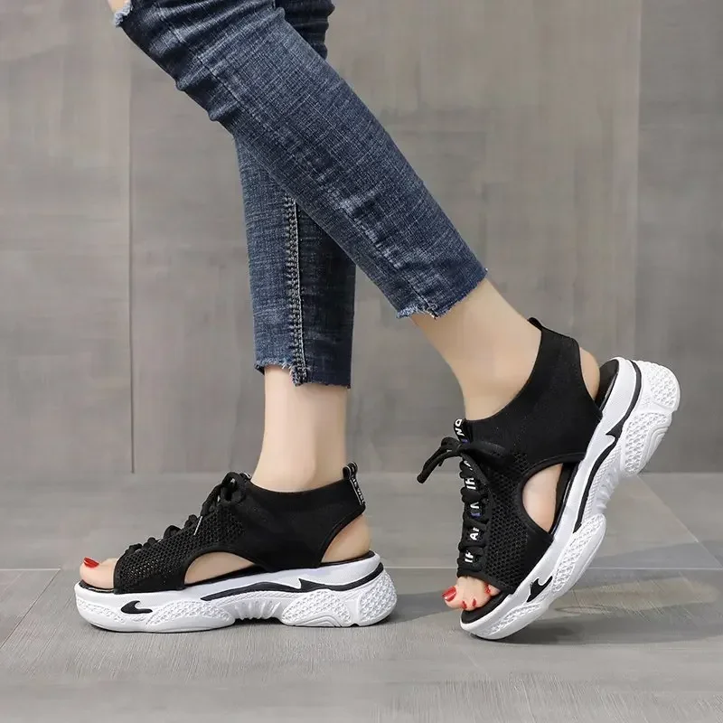 2023 Women's Sandals Wedges Footwear Summer Platform Sandals Women Shoes Female Slip on Peep Toe Knitted Ladies Sneakers Casual