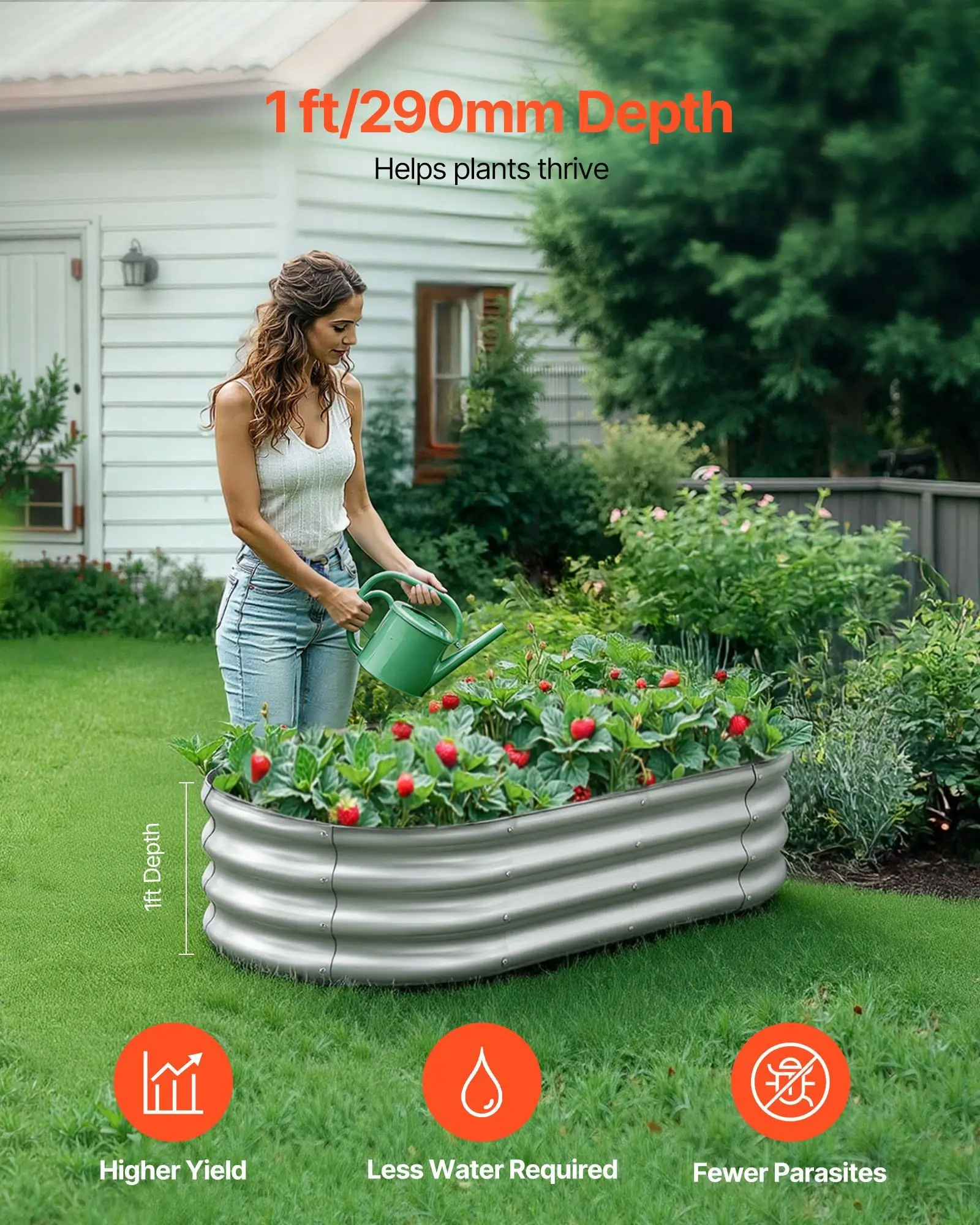 

Металлическая оцинкованная овальная грядка-клумба для сада, 4 x 2 x 1 фут, с открытым дном, большая приподнятая грядка для растений