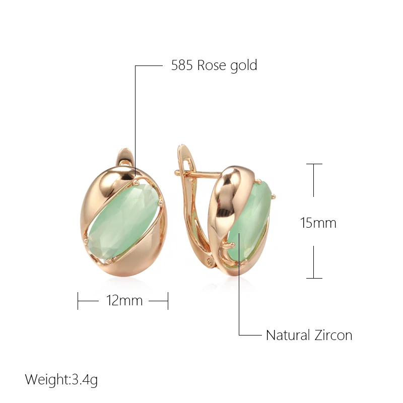 SYOUJYO Round Glossy 585 Rose Golden English Earrings For Women Green Emerald Cubic Zircon Luxury Jewelry