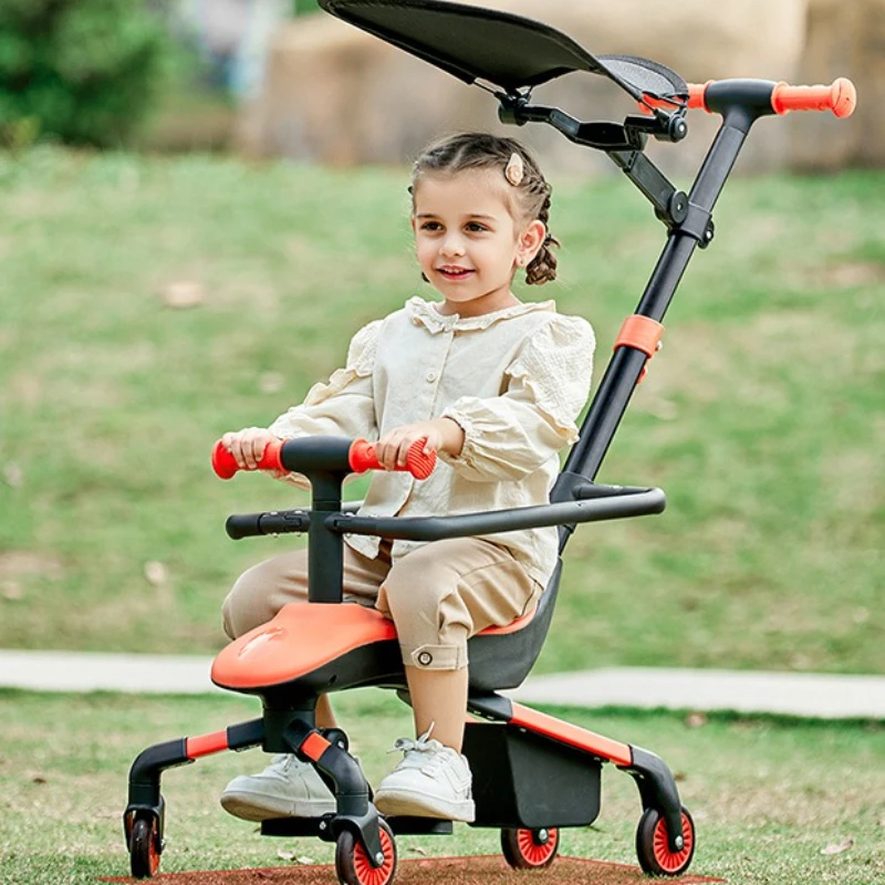 

3-in-1 Baby Walker Stroller Combo with Adjustable Height,PU Silent Wheels,Removable Sun Canopy,Convertible Slide-Ride Walker Toy