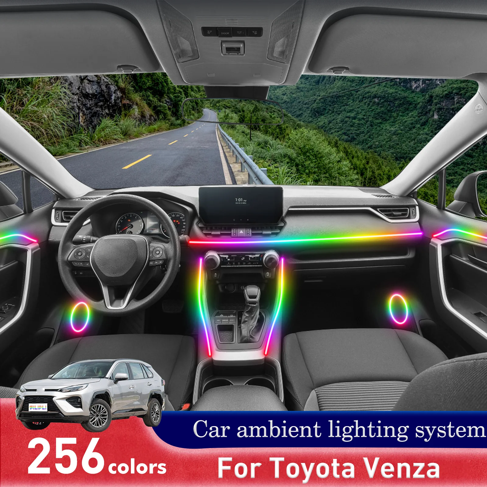

For Toyota Venza Smart Remote Control Car Interior Ambient Light RGB 64 Colors LED Energy Saving Efficient Lamp Set