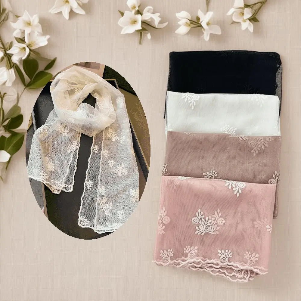 

Женский кружевной шарф в стиле ретро, длинный однотонный солнцезащитный палантин с вышивкой в виде цветов, корейская версия, женский головной платок