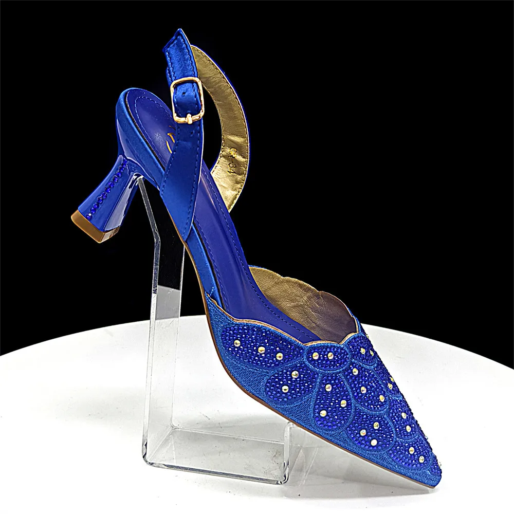 Pointed Top Grace Elegant Royal Blue Rhinestone Low-Heel Shoes & Handbag Set – Luxury Wedding & Party Accessories view 2