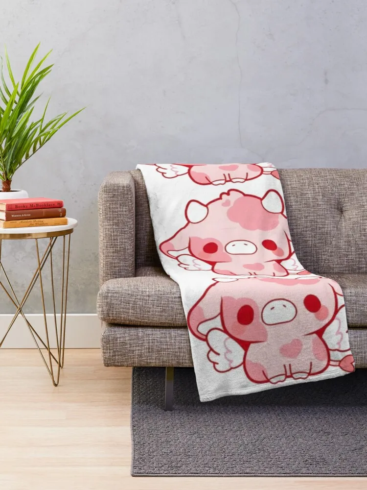 Kawaii Cow - Cupid Throw Blanket Single Plaid on the sofa Flannel Blankets