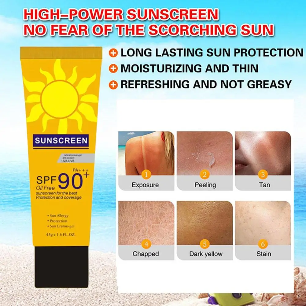 Protetor solar impermeável para rosto e corpo, proteção de braço e coxa, beleza e cuidados com a pele, saúde UV, SPF90 e T6W9, 50g, verão