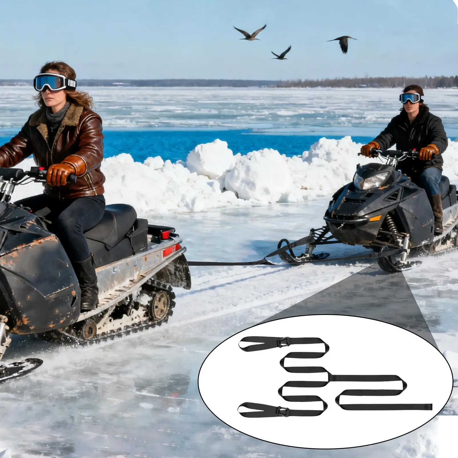 حزام السحب أداة السلامة الثقيلة مع هوك زلاجات السلامة الثلج حبل للسحب لفصل الشتاء على الطرق الوعرة مغامرات التخييم على الجليد #1