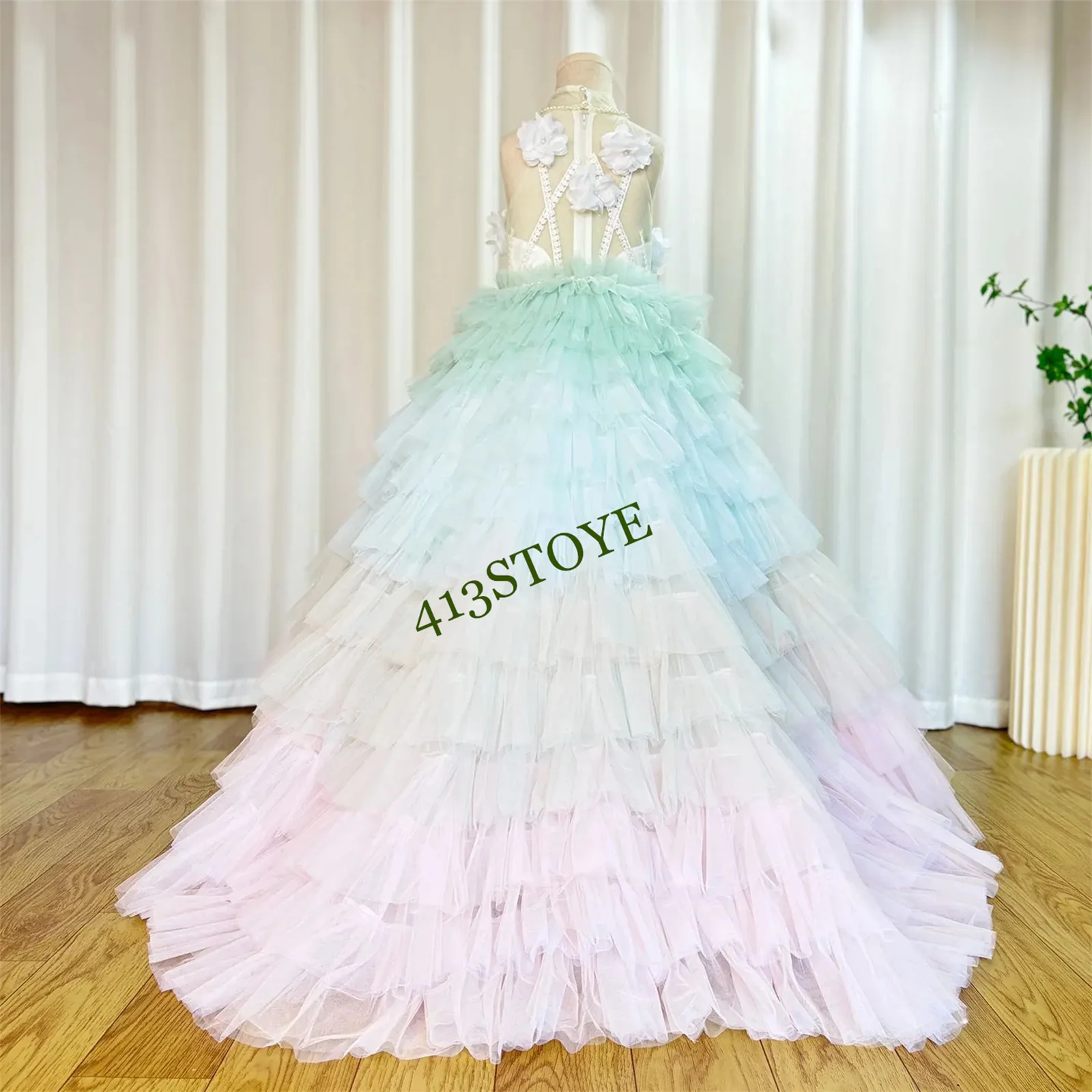 

Luxury Sage Green Flower Girl Dresses Handmade Flower Tiered Princess Kids Ball Gown for Wedding Birthday