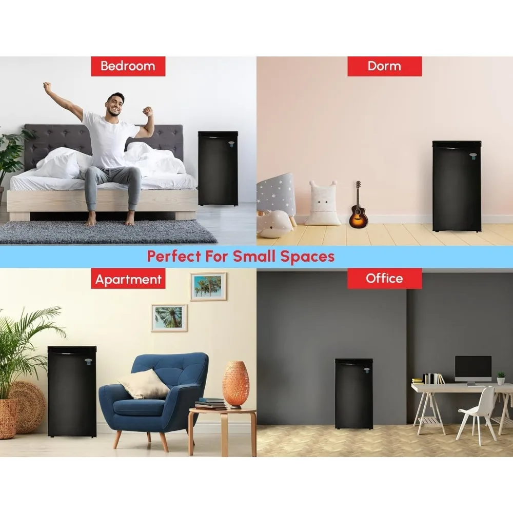 E-Star 3.3 Cu Ft Mini Fridge without Freezer - AUTO DEFROST, Reversible Single Door, Glass Shelf Refrigerator - A Space-Saving M