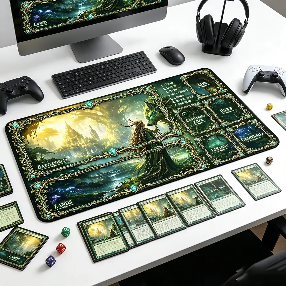 Wolf Castle TCG Zoned Play Mat Durable Office Deskpad Parties Gathering Card Game Mat Non-slip Keyboard PC Game MousePad Cardmat