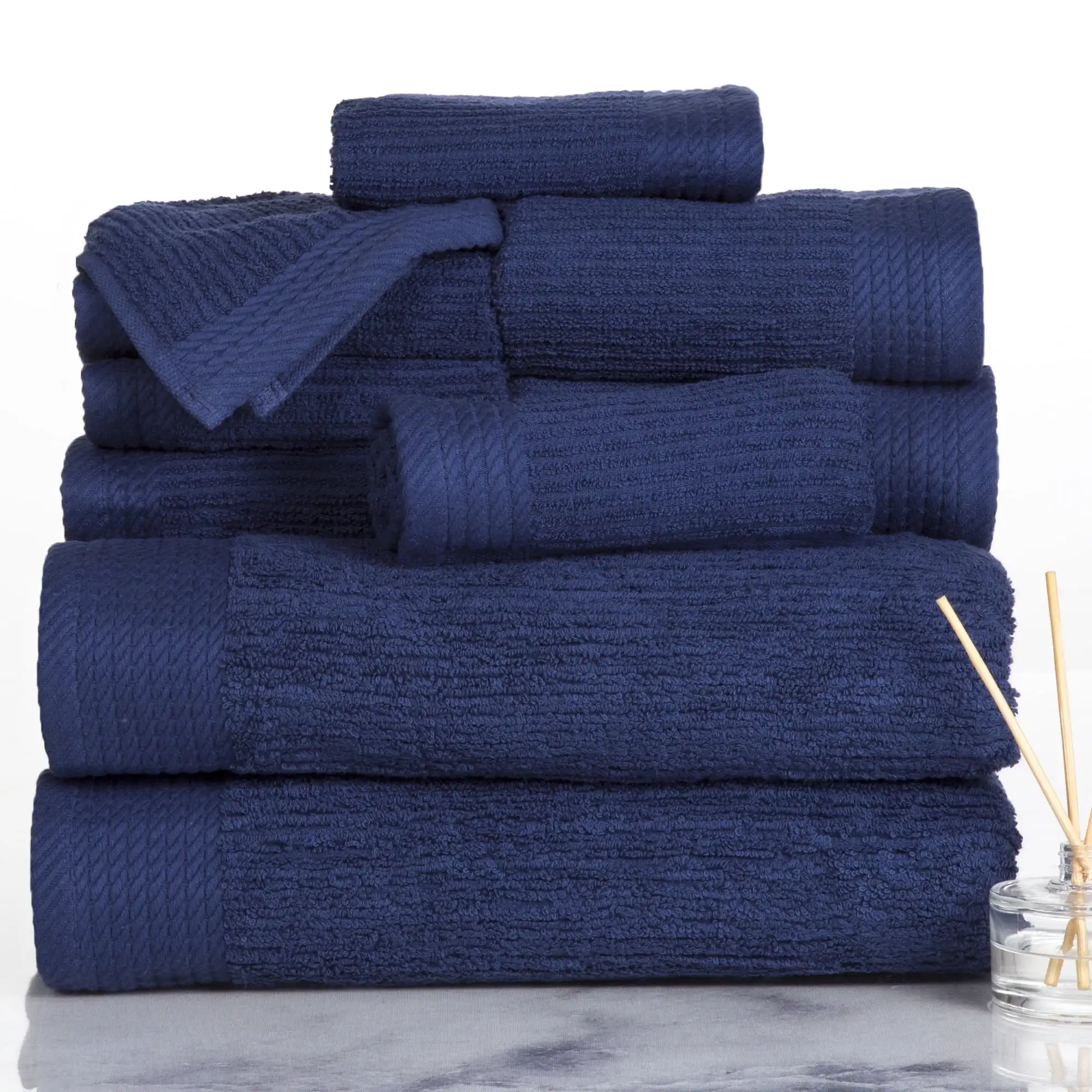 

Sh Ribbed Cotton 10 Piece Towel Set - Navy