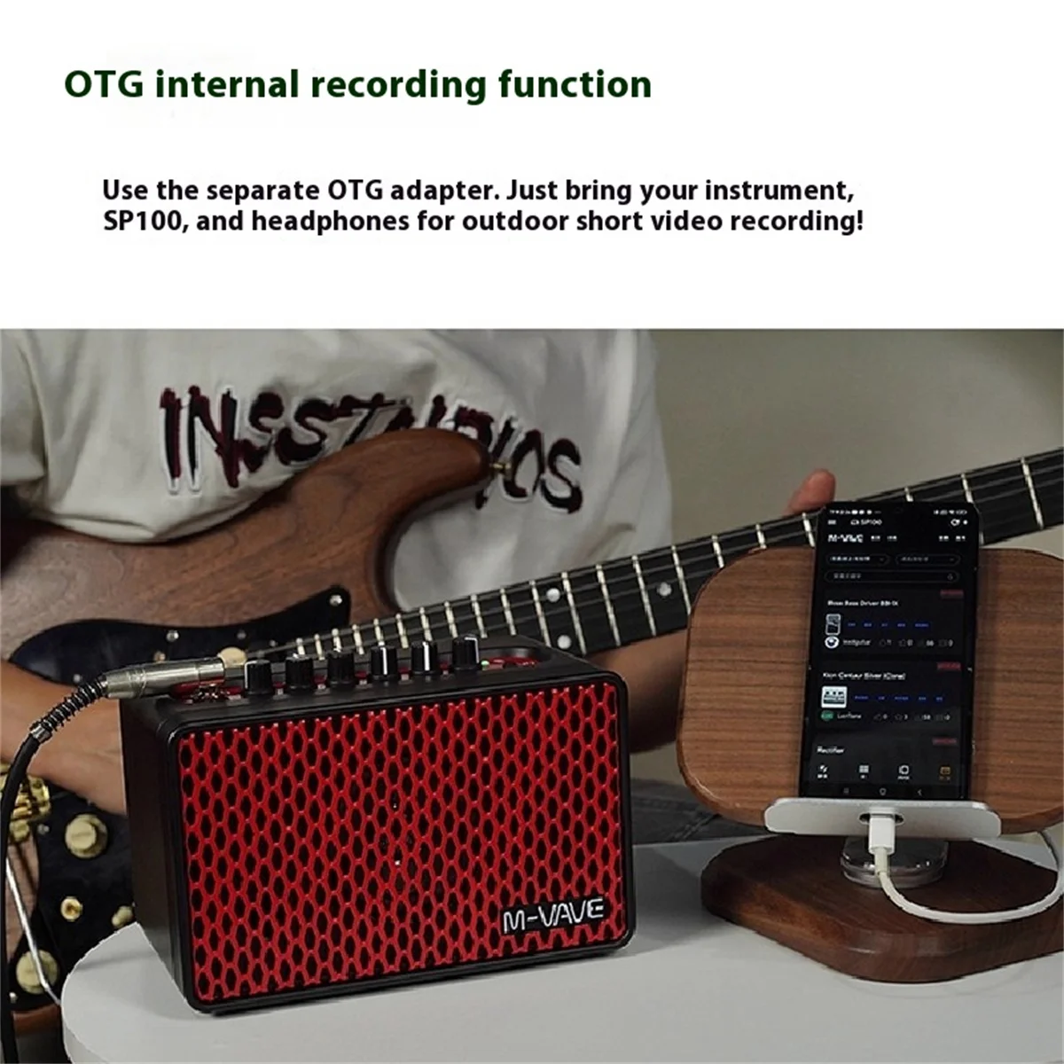 M-VAVE SP100 مضخم صوت الجيتار/الجهير المحمول: 9 أصوات، 16 FX، بلوتوث لاسلكي، بطارية قابلة للشحن