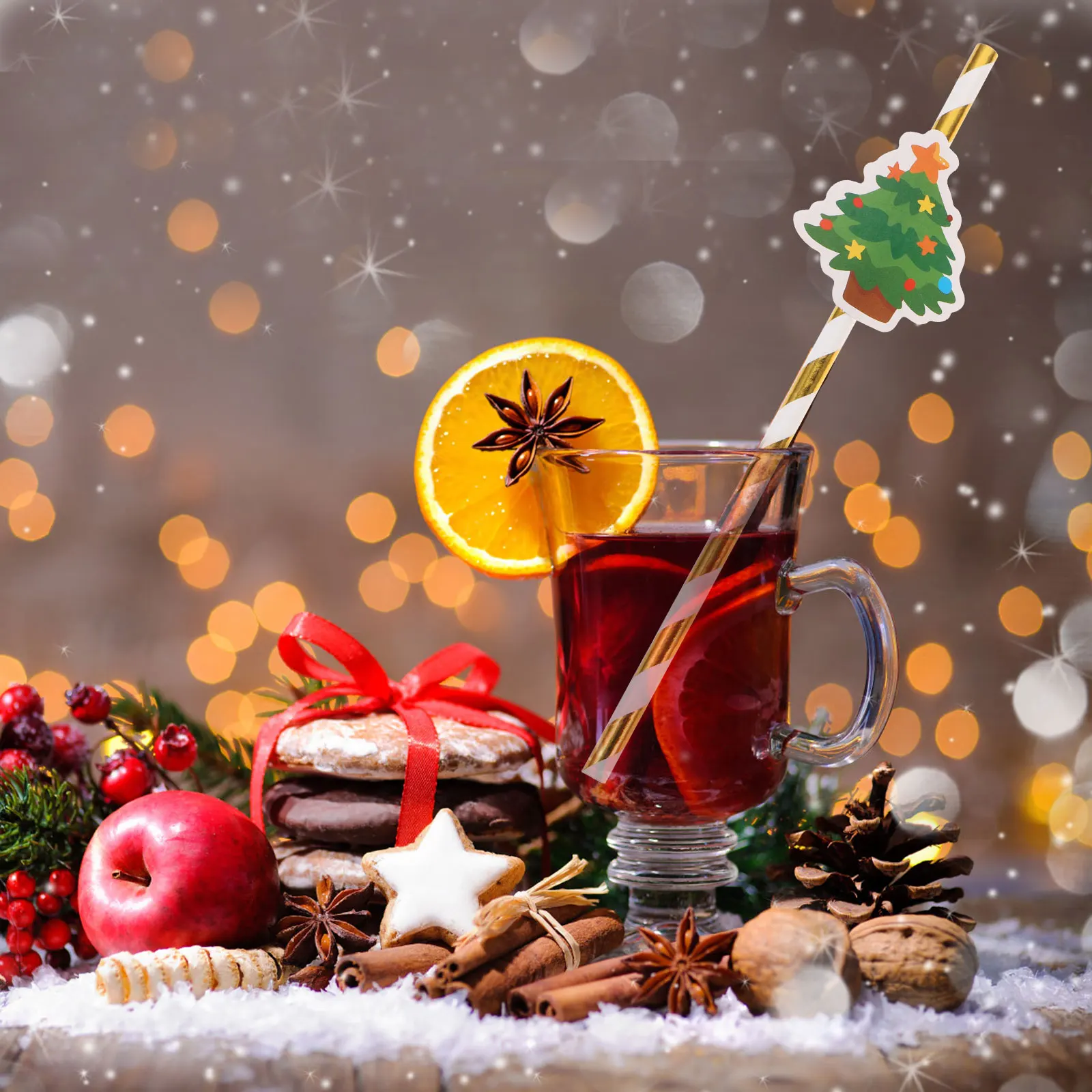 

30 Pcs Paper Straws Disposable Drinking Straw Christmas Paper Straw Xmas Party Supplies Assorted Colors Safe
