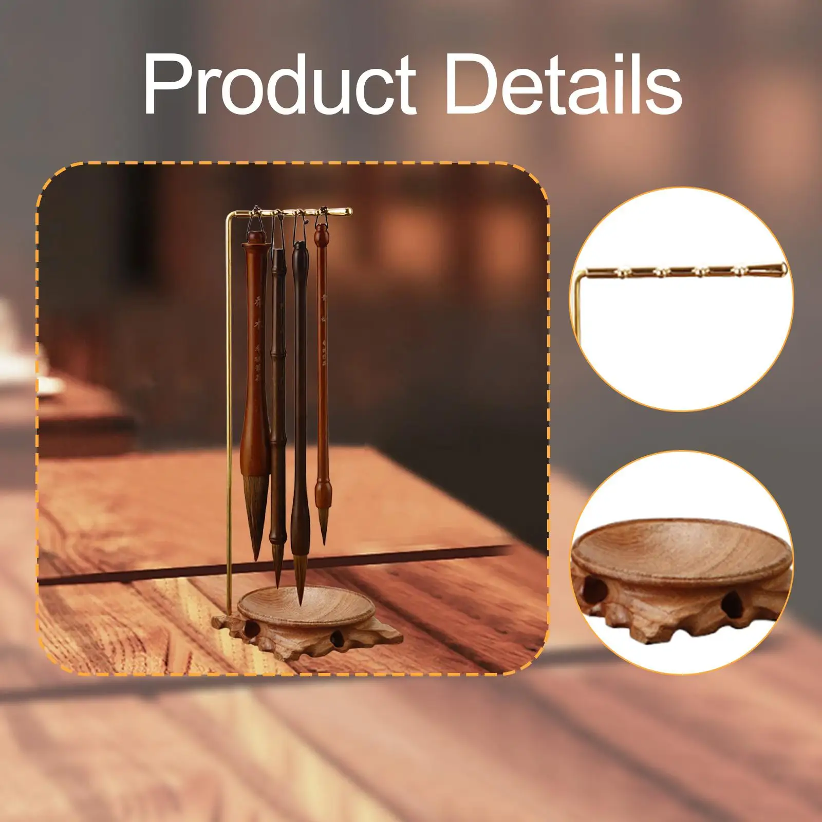 Desktop Accessory Organization Metal Pen Holder Calligraphy Brush Rack Wood Copper for Home Study Hanging Decoration Lovers