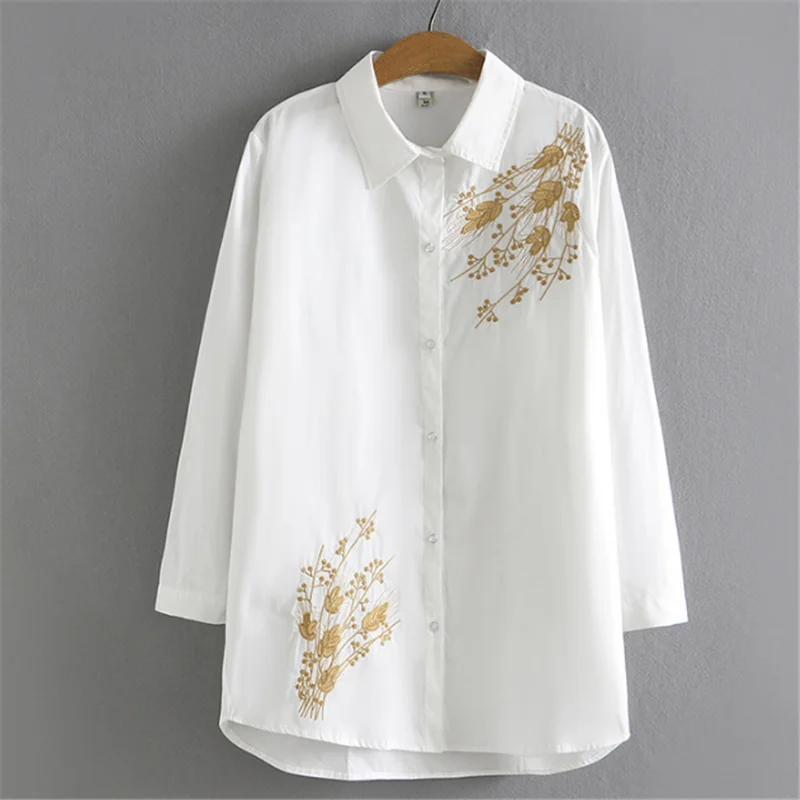 Beautiful Woman LARGE Size Women\'s Spring 2023Blusas Mujer Envio Grati Slim Loose Medium Length Gold Wheat EmbroiDery Shirt