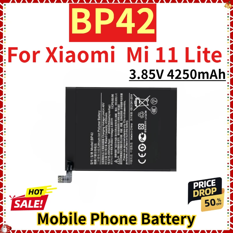 

Для Xiaomi Mi 11 Lite Совершенно новый высококачественный сменный аккумулятор для мобильного телефона 3,85 В 4250 мАч BP42