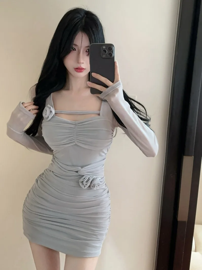 

Pure Desire Sle Women's Me Dr Square Collar Bodycon ort Skirt Sexy Autumn Winter High Waist Long Sve Color