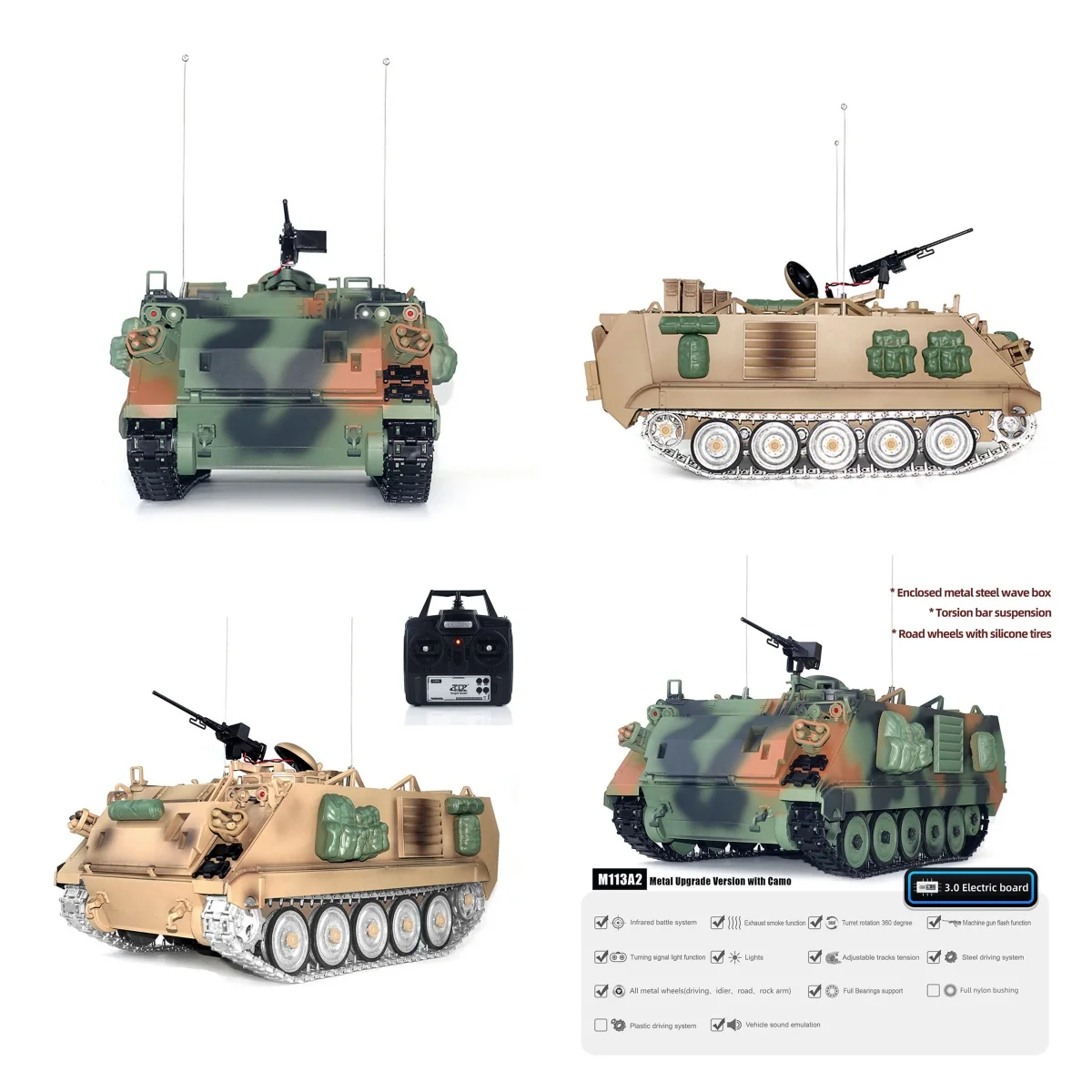 

Toy TD 1/16 RC Tank M2412-C M113A2 APC Infrared Turret Rotary 360 Degree Remote Control Military Vehicle Metal Wheel Panzer Gift