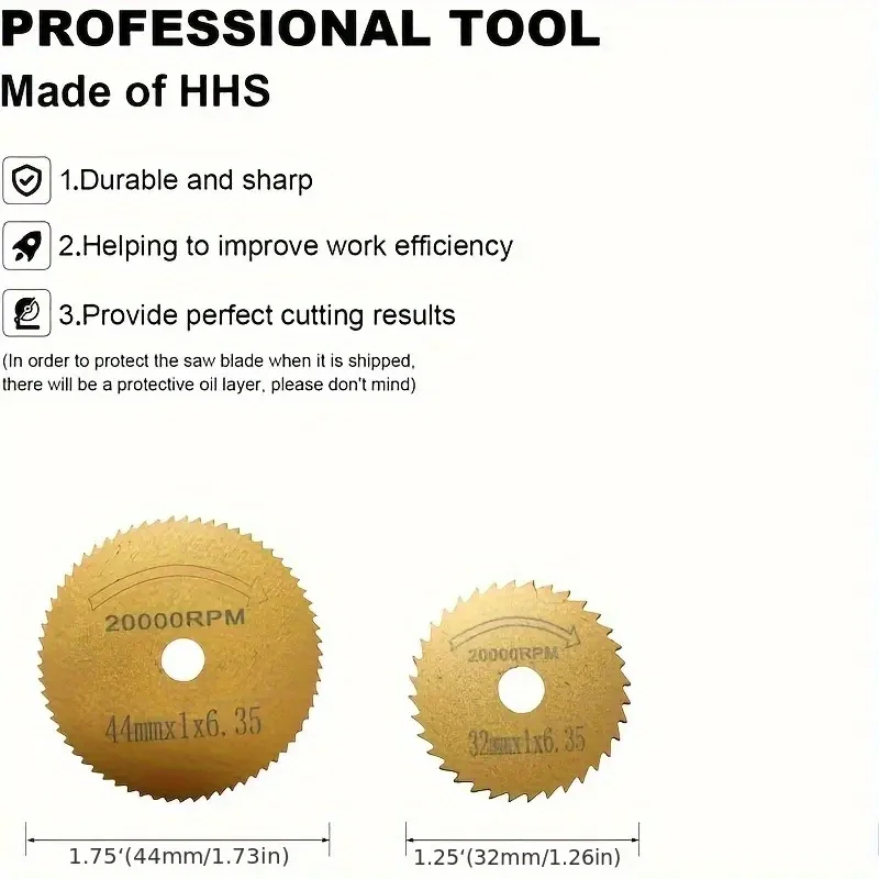 7Pcs HSS Titanium Coated Circular Saw Blades Hex Shank 3.17in 20000RPM, Rotary Tool Cutter Disc for Metal Wood Precision Cut