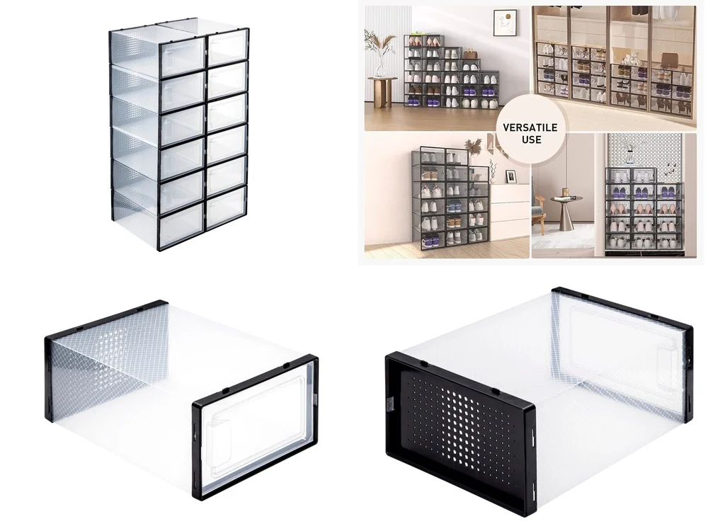 

Коробка для обуви, 12 шт., штабелируемый прозрачный пластиковый органайзер для хранения обуви для кроссовок, кроссовок, органайзер для обувного шкафа с