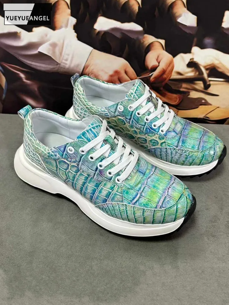 

Fashion Versatile Men New Crocodile Leather Sneakers Lace Up Genuine Leather Shoes Joggers Trainers Casual Male Skateboard Shoes