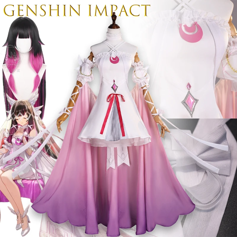 

Anime Game GenshinImpact Damselette Columbina Cosplay Costume Outfit Halloween Carnival Christmas Role Play Dress Wig