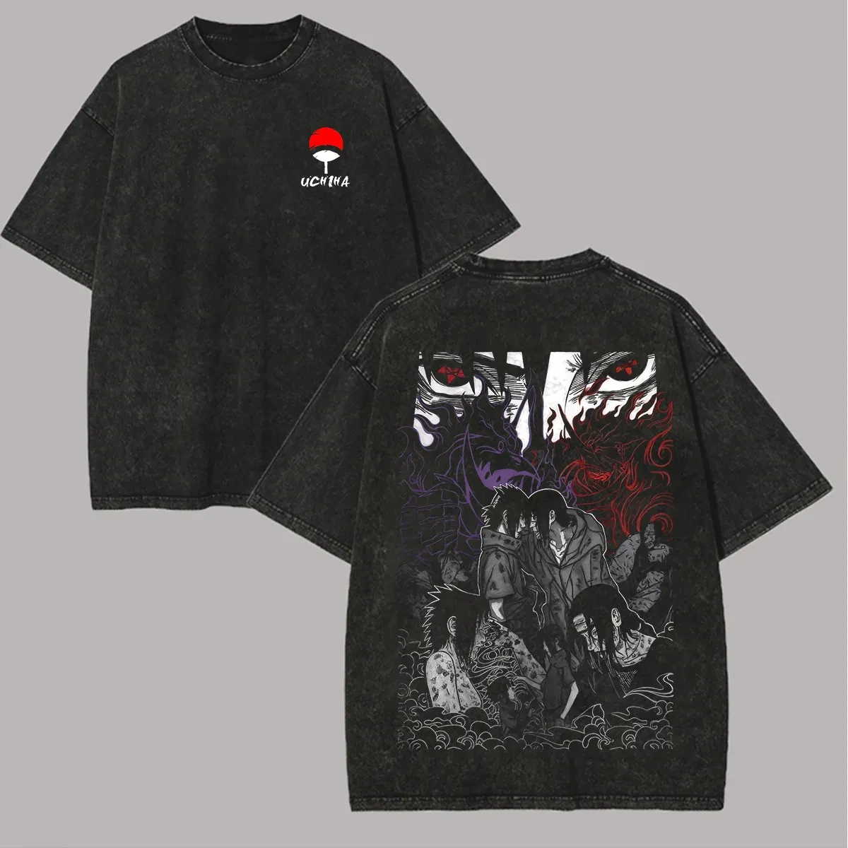 Naruto Itachi Sasuke T-Shirt Brüder Uchiha Sharingan Vintage Acid Wash Streetwear Retro Anime Herren T-Shirts Kleidung 2026 Sommer