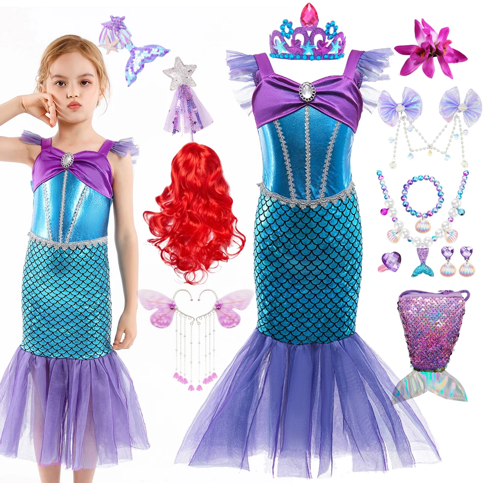 Girls Mermaid Ariel Princess Cosplay Dress Cosplay Costumes Kids Baby Halloween Birthday Party Children Carnival Party Fairy