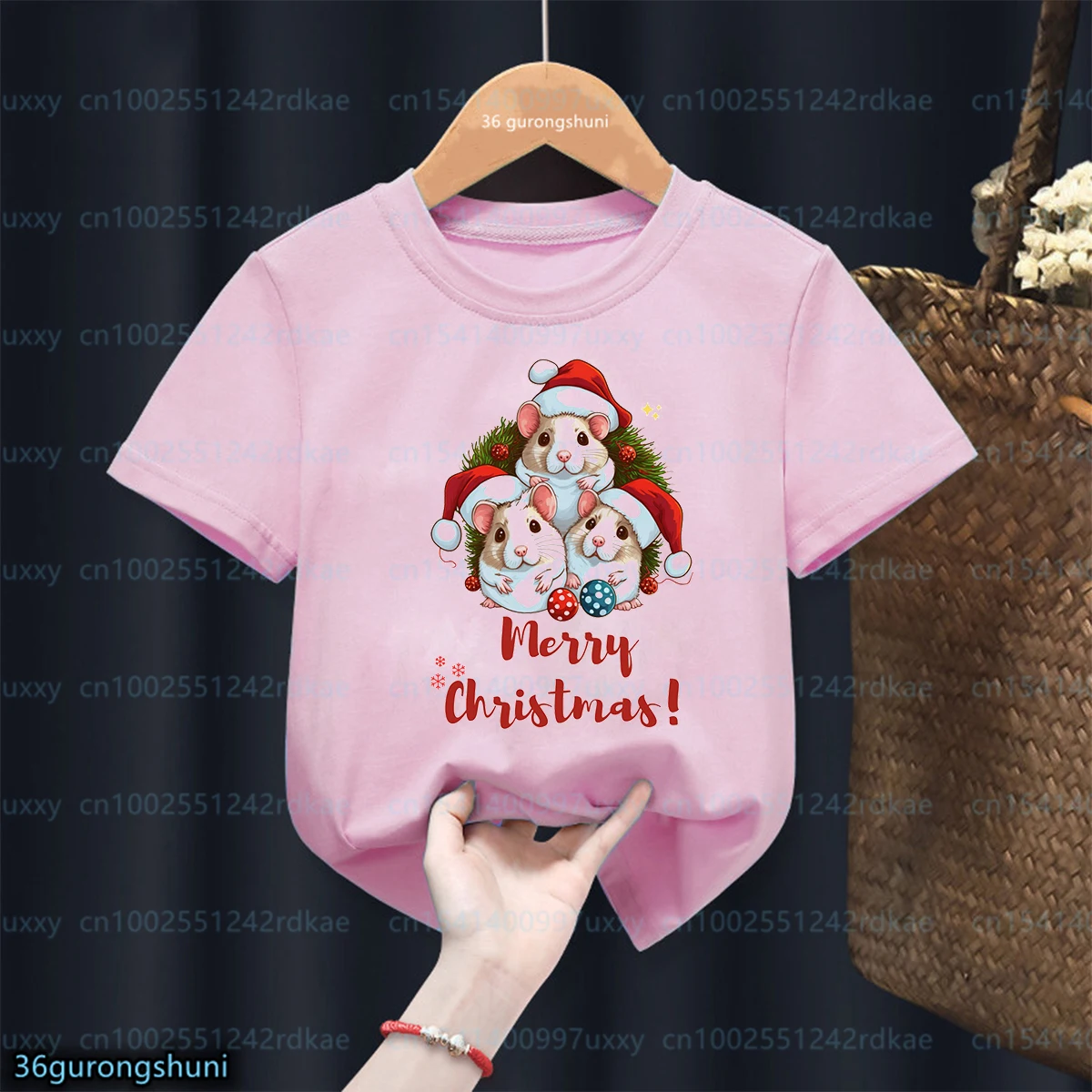 

New Girls T-shirt Cute Hamster Cartoon 2025 Christmas Tshirt Boys Fashion baby Christmas Tshirt Cute Children's New Year Clothes