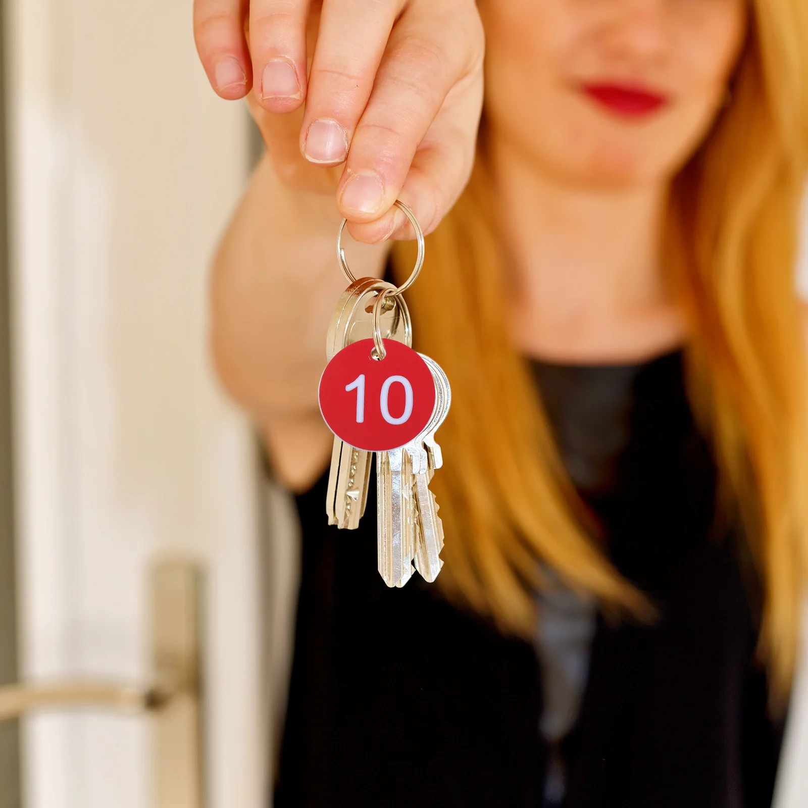 

50pcs Numbered Tags Round Red Plastic Engraved 1-50 Key Label For Keys Bags Lockers Identification Hanging Hole Reusable