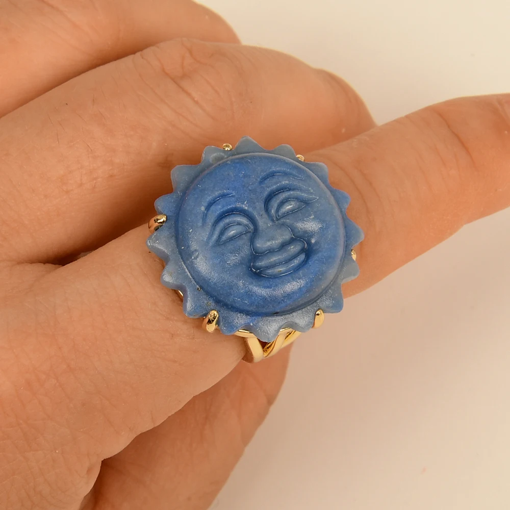 

APDGG Natural Blue Jade Flower Shape Adjustable Rings