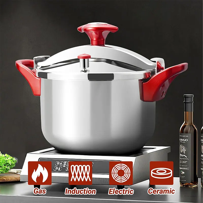 

3L/6L/8L Thickened Stainless Steel Cooking Pressure Cooker Compatible with Induction Gas Stovetops One Hand Secure Locking