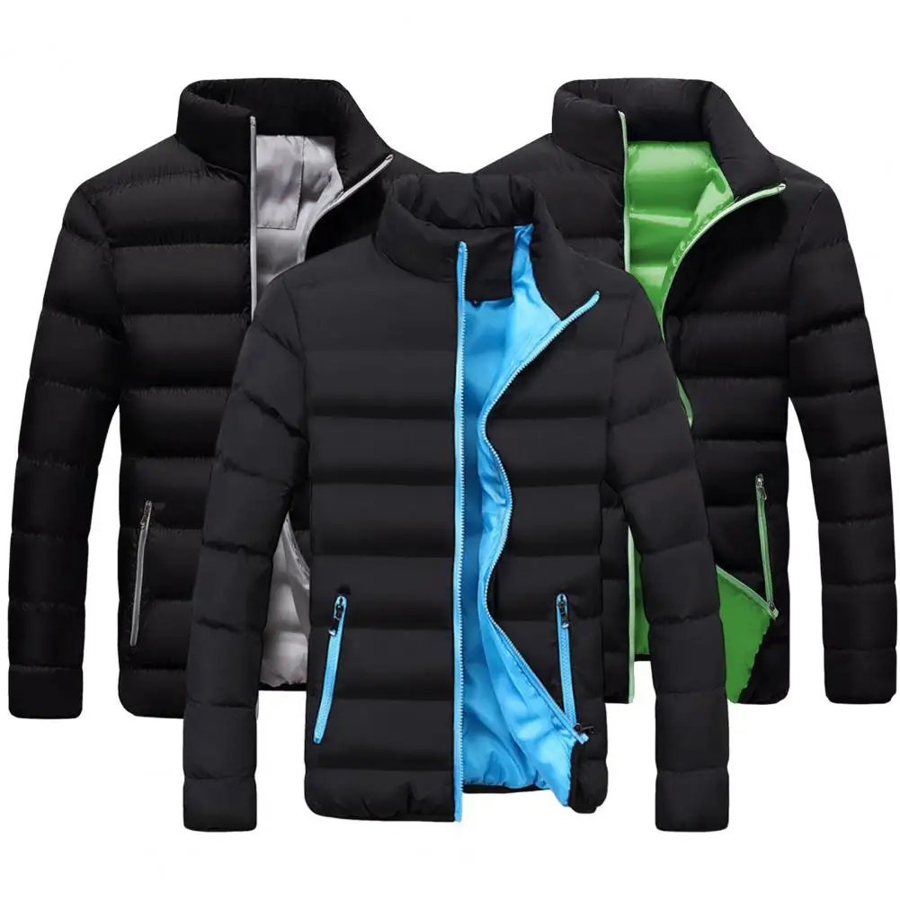 Popular Men Jacket  Zipper Warm Men Outerwear  Thicken Solid Color Coat